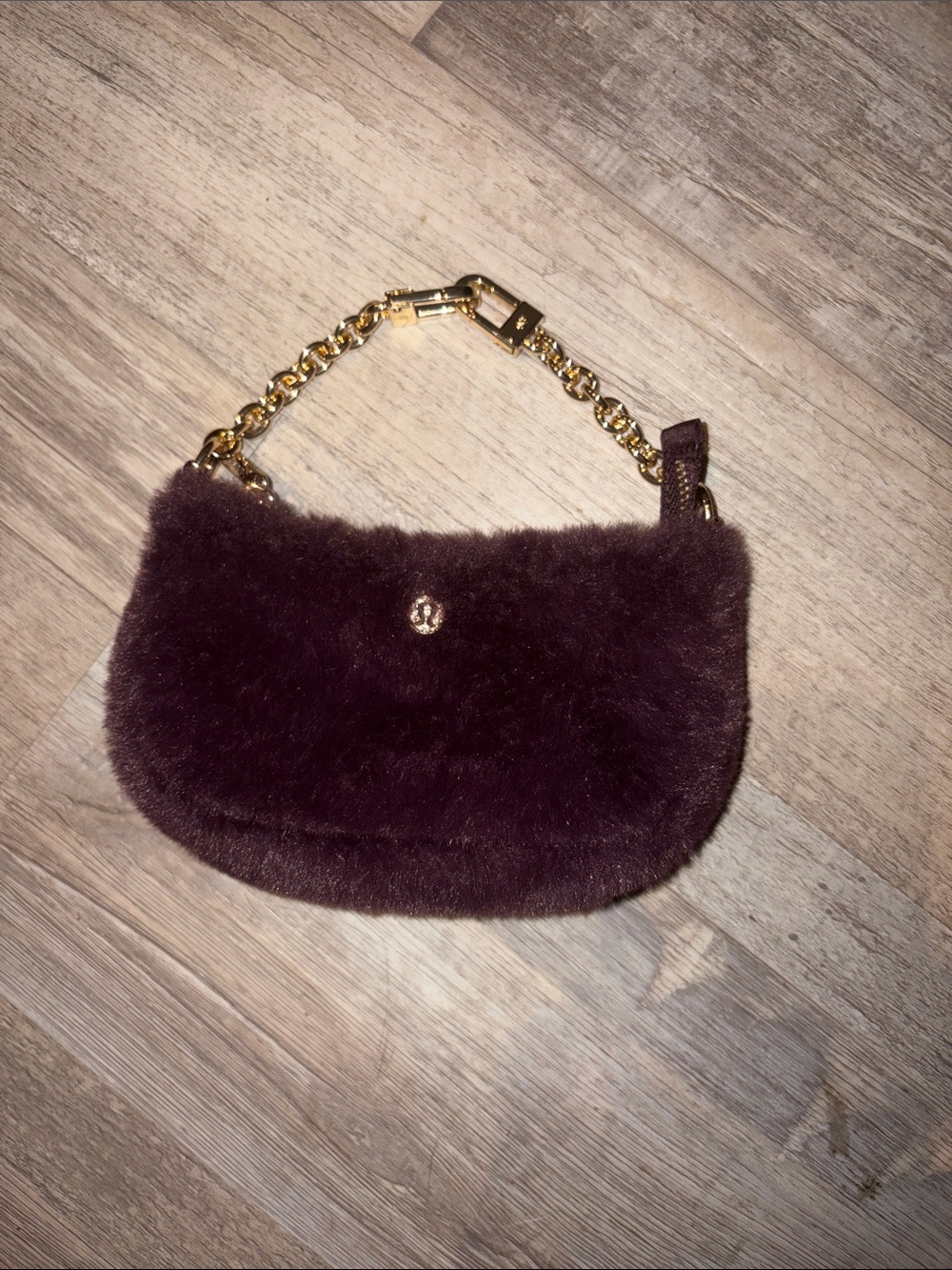 NWOT Lululemon  Kids Faux Fur Chain Wristlet Bag - Plum